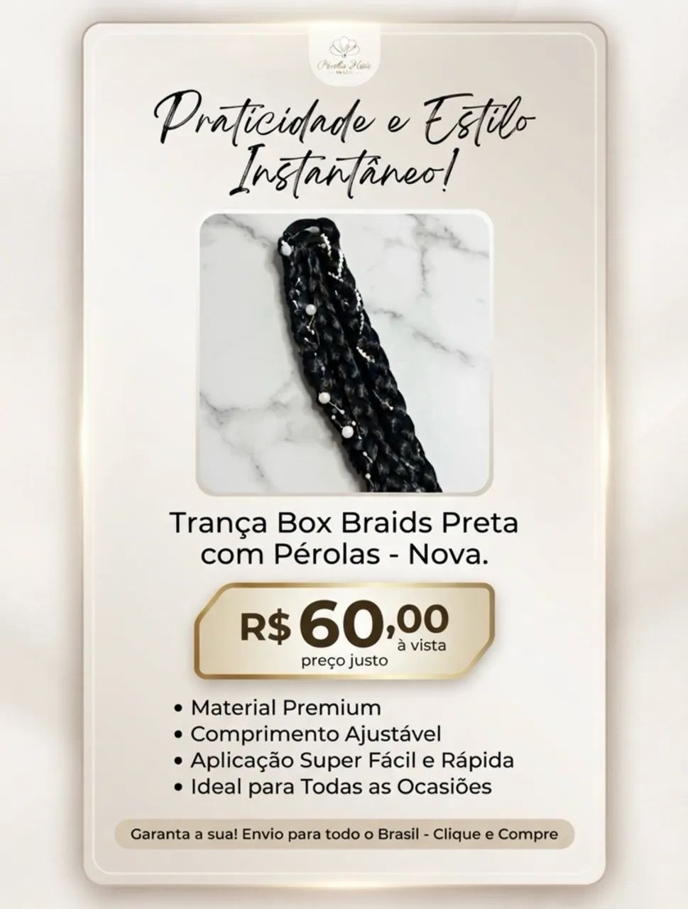 Trança Nagô Box Braids Preta com Pérolas - Nova.