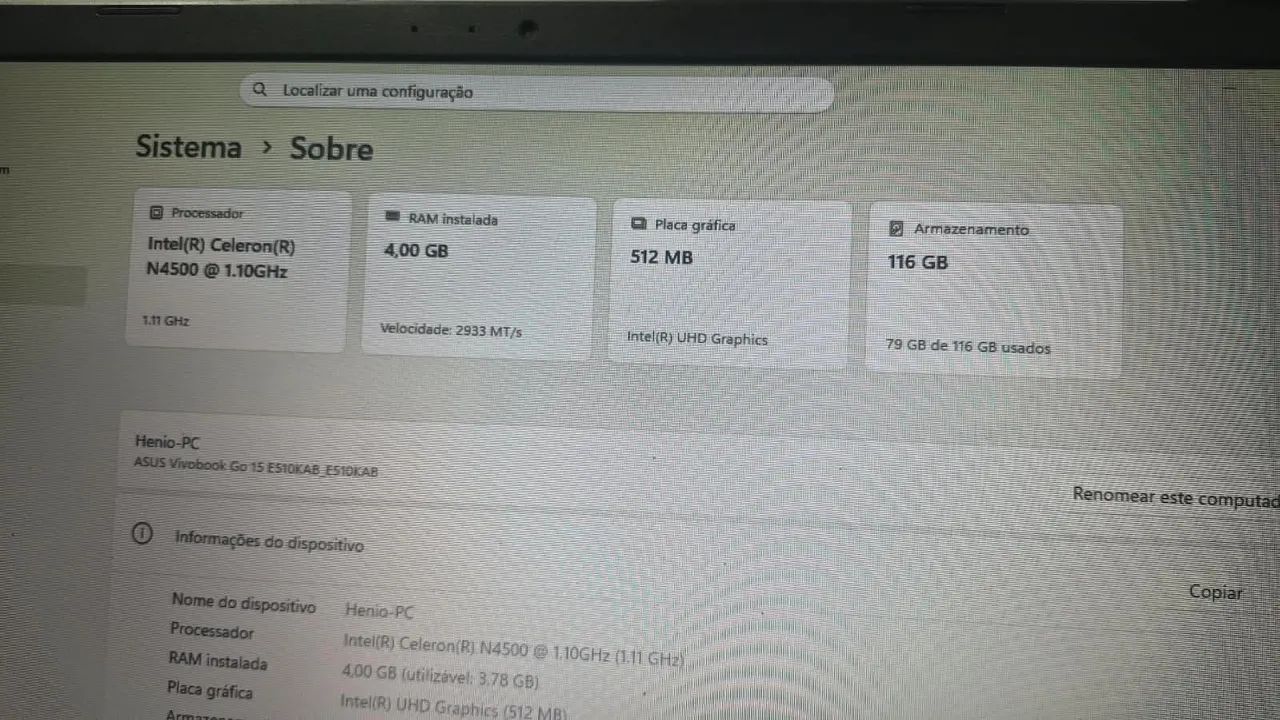 Notebook Asus (5 meses de uso)