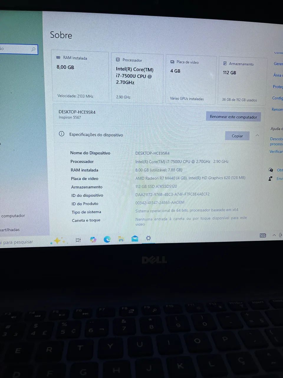 Notebook Dell core i7 sétima geração, placa de vídeo 4gb "900,00" - Foto 2