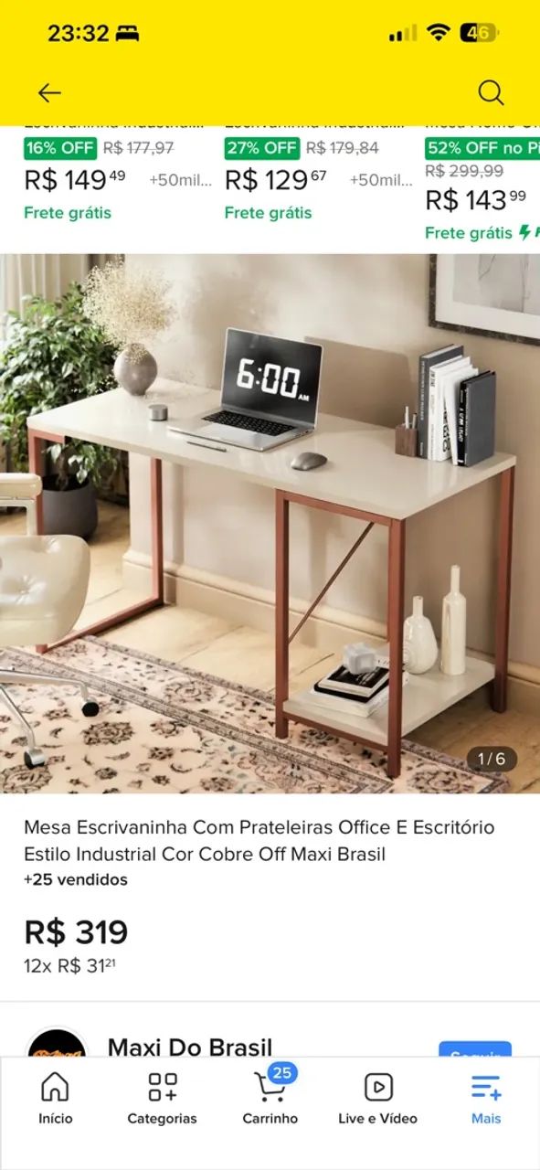 Mesa Escrivaninha com prateleira off white e cobre - Foto 4
