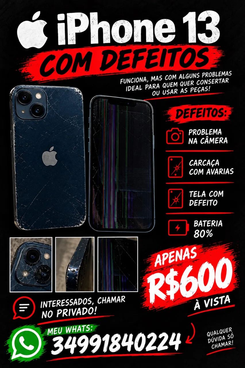 iPhone 13 com defeitos bateria 80%