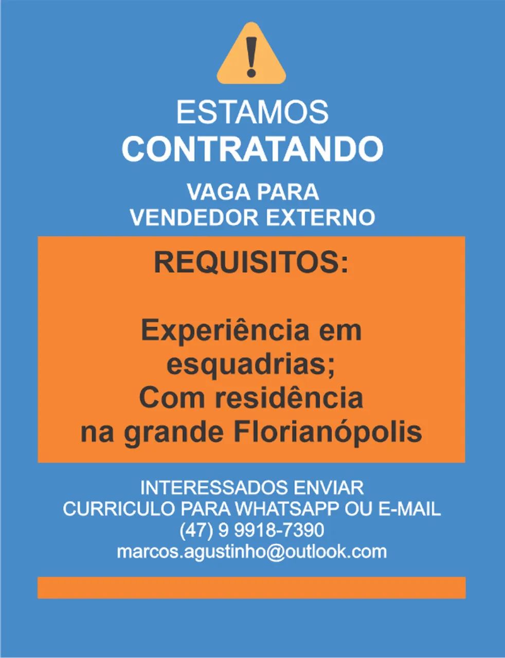 VENDEDOR EXTERNO - COM EXPERIÊNCIA EM ESQUADRIAS