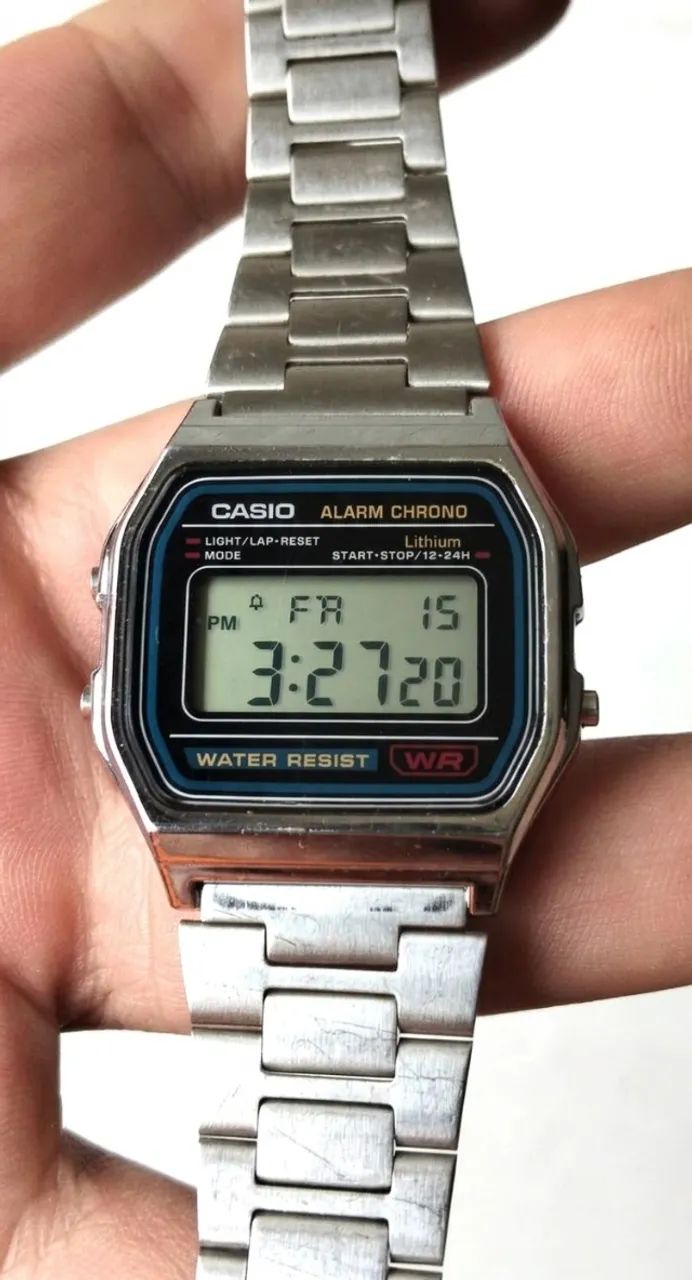 Relógio de Pulso Casio (Modelo A158W) - Pulseira de Aço - Usado - Funcionando 