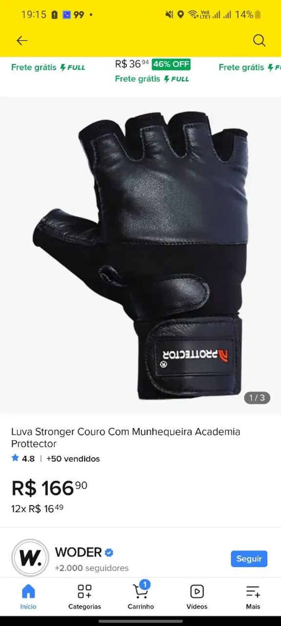 2x no cartão Luva de couro com munhequeira  - Foto 3