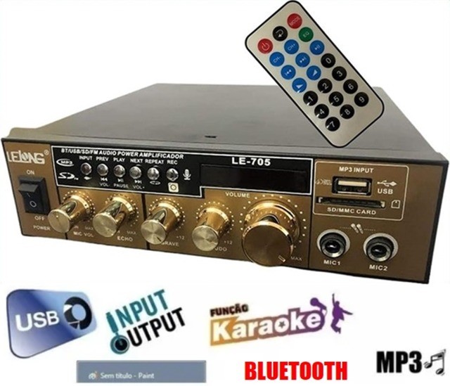 Amplificador Receiver Usb Bluetooth Rádio Fm Som Ambiente 110 / 220V. NOVO