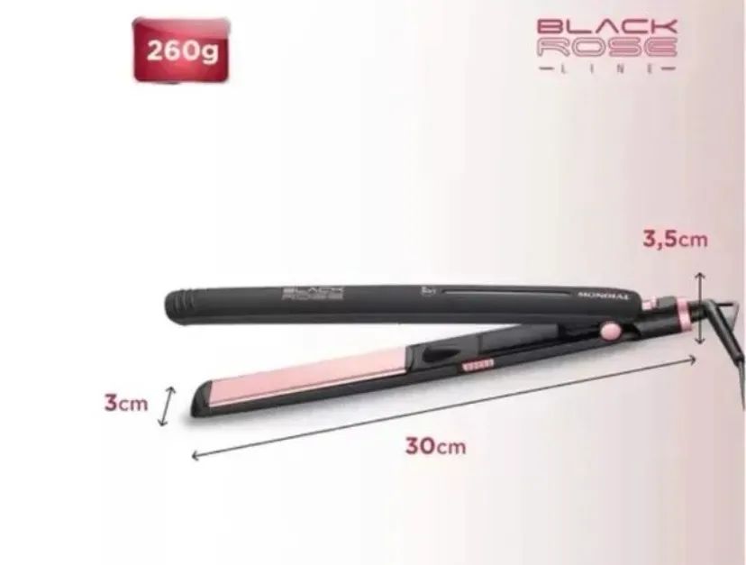 Chapinha De Cabelo Black Rose Tourmaline Íon Mondial Prancha Alisadora - Foto 3