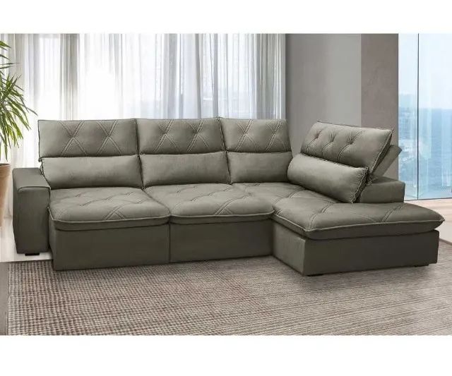 Sofá 3 Lugares Com Chaise Veludo 2,58m Fazemos Entrega Promoçao Novo