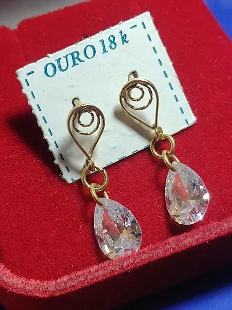 Brincos Ouro 18 Kilates Pedra Zircônias Brilhosa 18 mm Todo 30 mm Peso 8.80 Gramas - Foto 4