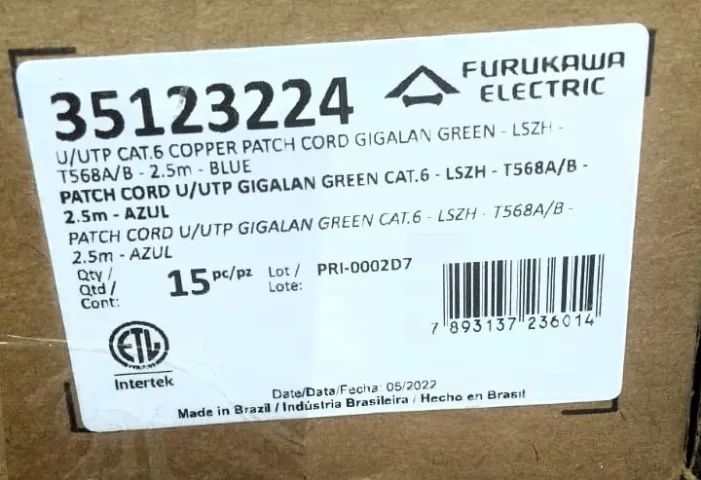 Caixa de Cabo Patch Cord Gigalan Green Cat6-LSZH 2,5m - Azul - caixa c/ 15 pacotes(peças) - Foto 3