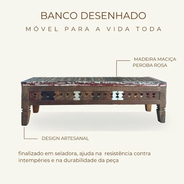 Banco desenhado madeira de demolição