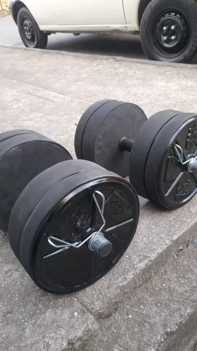 Par de Halteres 10kg Feitos com Anilhas de Concreto