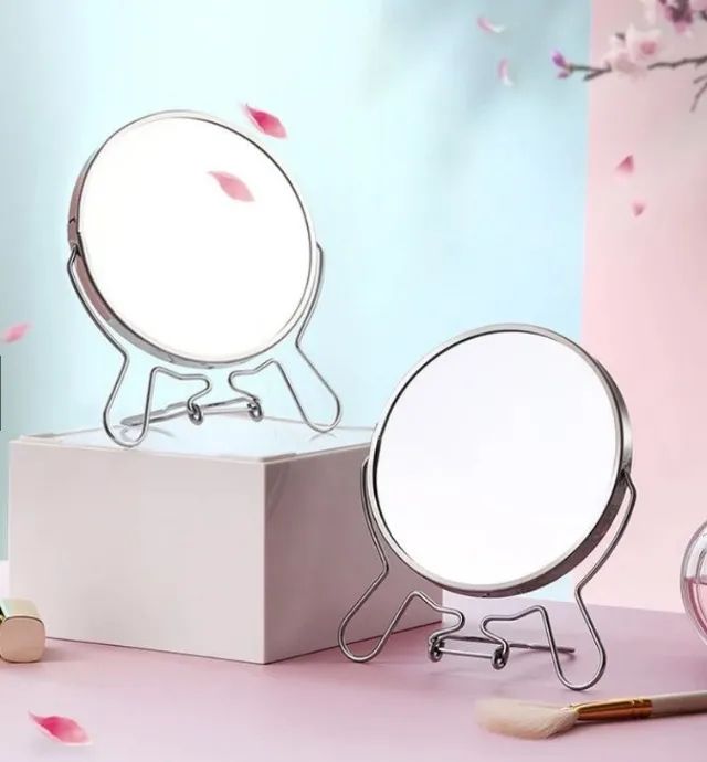 Espelho de Mesa Duplo Super Nítido Maquiagem 2 Faces Amplia 3x 7" p/ Salão de Beleza