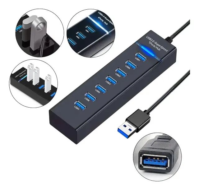 Hub Usb 7 Portas 3.0 Extensor Alta Velocidade Pendrive Not