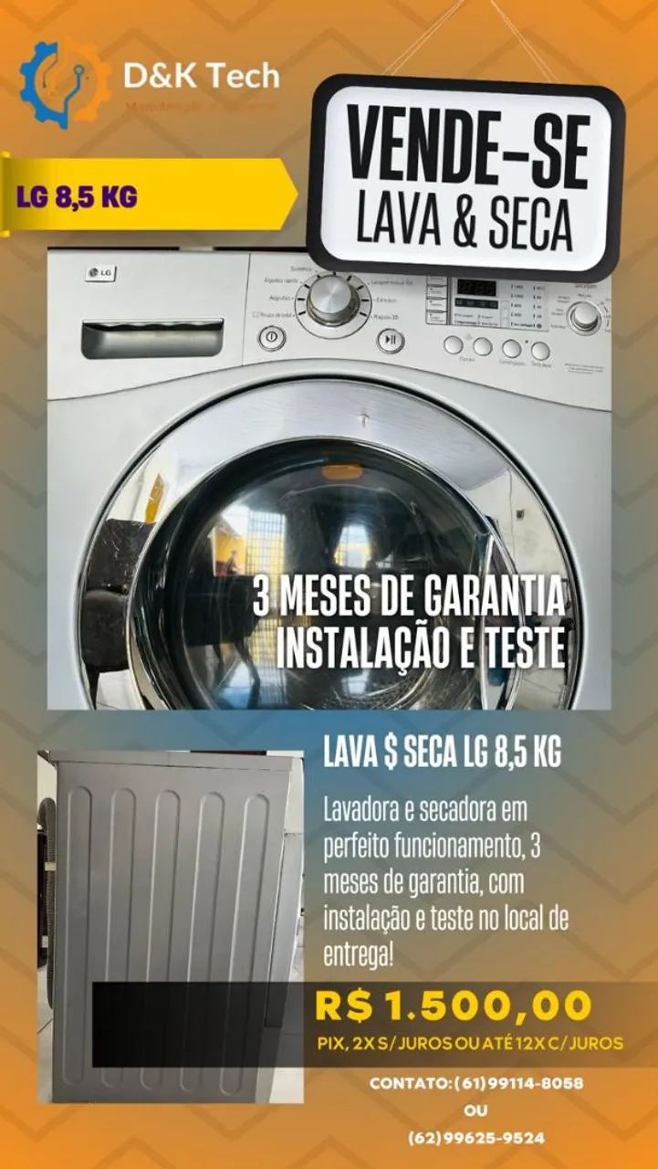 Lava e Seca LG 8,5kg - 3 meses de garantia - Instalação e Teste Grátis