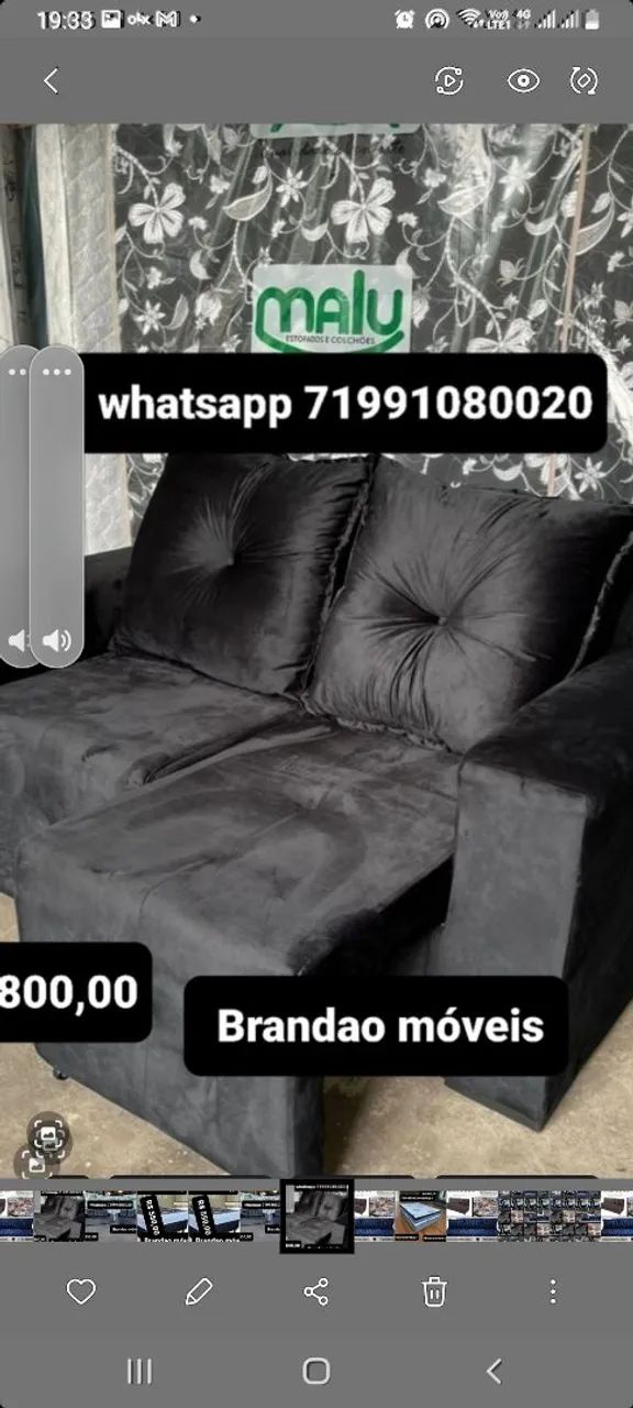 Sofá de Canto Preto 2 lugares - R$ 770,00