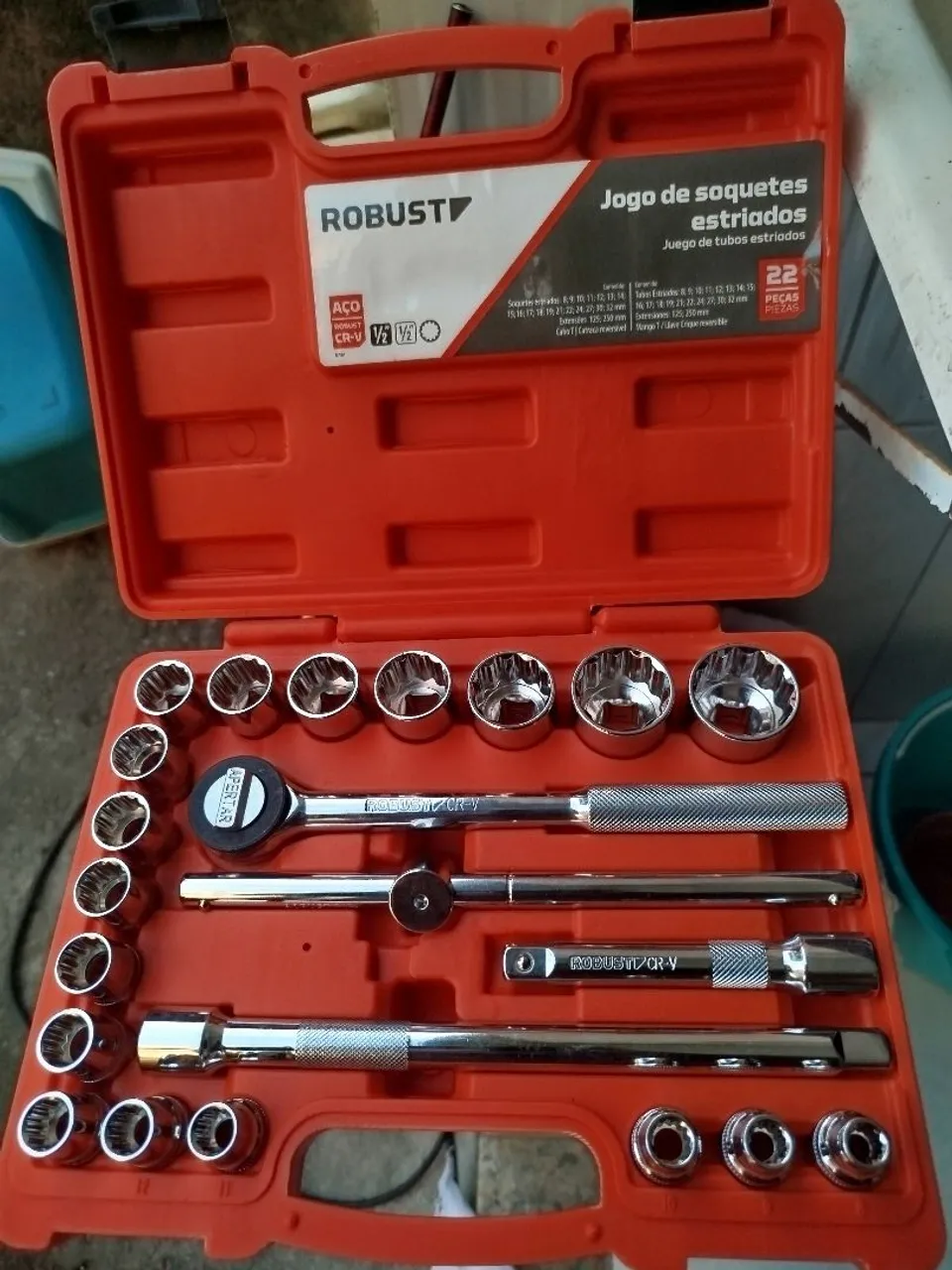 Jogo de Soquetes Estriados 22 Peças Robust CR-V