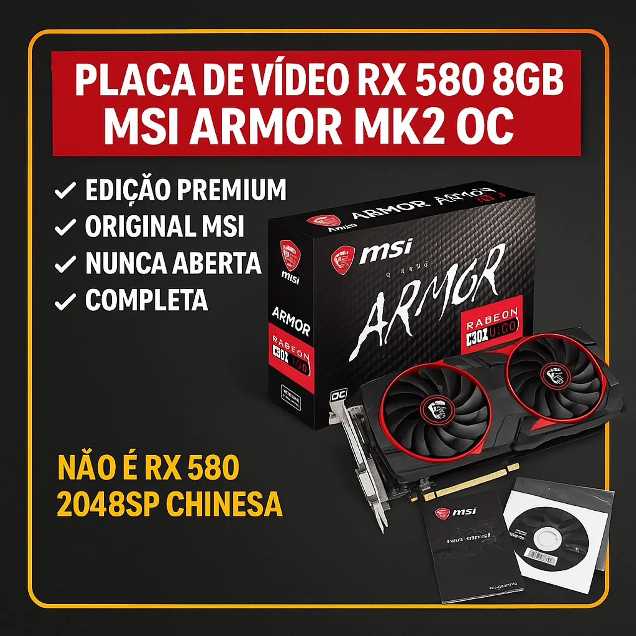 Placa de Vídeo RX 580 8GB MSI Armor MK2 OC - Edição Premium