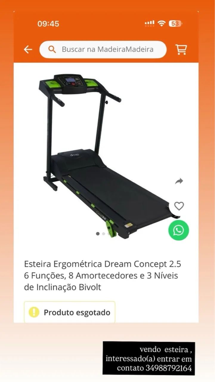 Esteira ergométrica Dream usada somente 5x