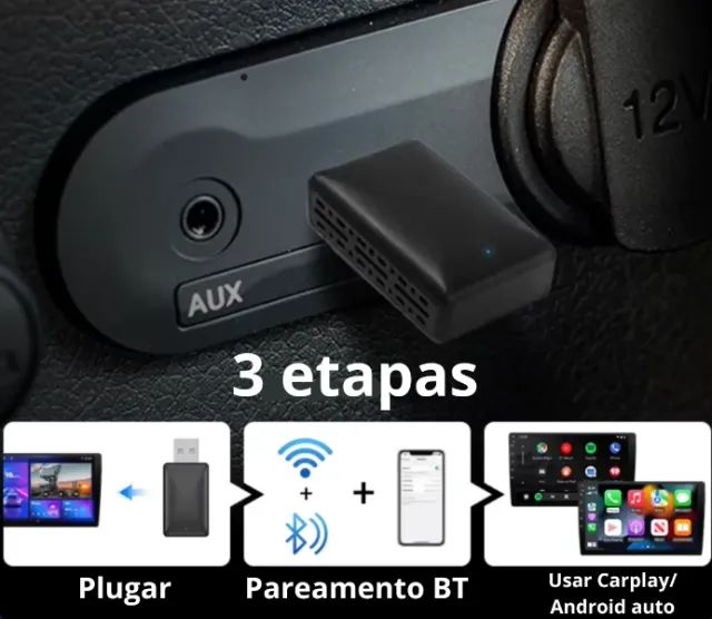 Adaptador Carplay Sem Fio Car Play Android Auto 2 Em 1 Usb Wireless Automático Plug & Play - Foto 2