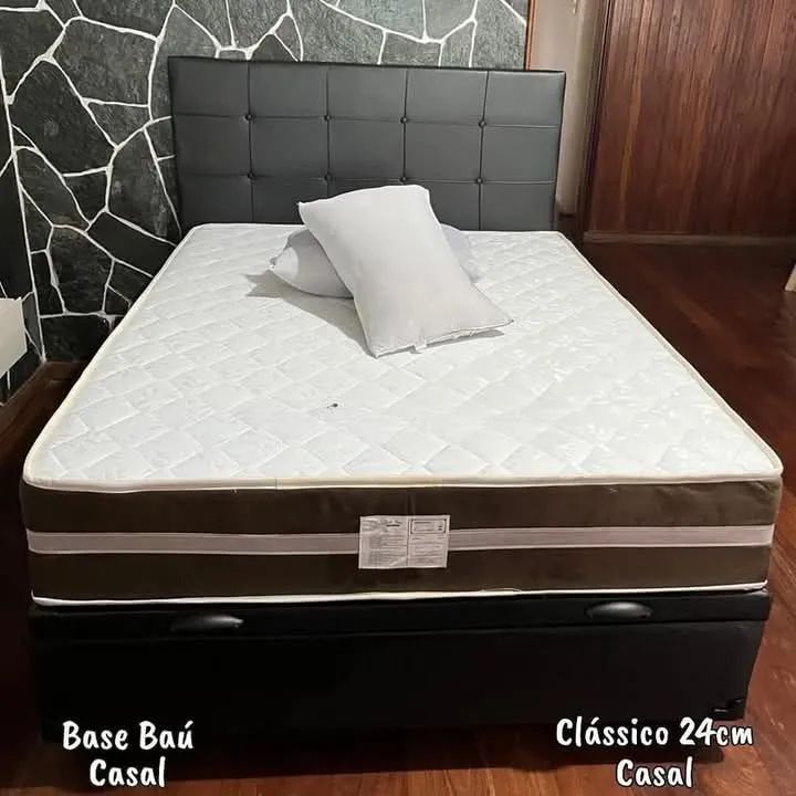 Conju Completo Box baú + colchão molas ensacadas+ Cabeceira 