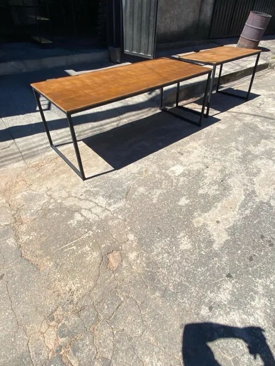 Mesa de Jantar e Mesa Lateral em Madeira e Aço489104040055296003