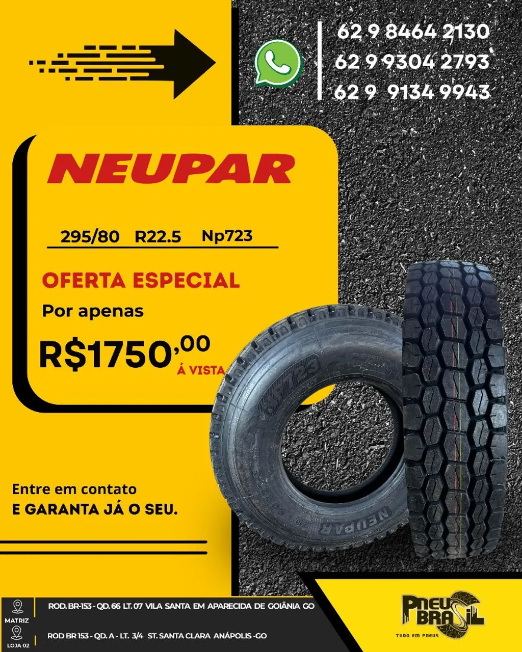 Pneu Neupar Borrachudo 295/80 R22.5 Np723 NOVO (Caminhão, Ônibus) (Melhor que XBRI)