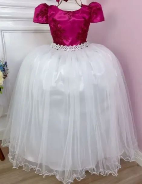 Vestido daminha florista fuscia pink 