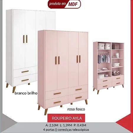 Roupeiro Infantil Ayla 4 Portas MDF - Promoção 