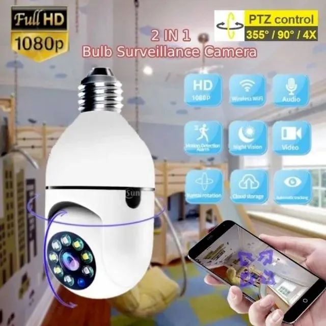 CAMERA LAMPADA WIFI COM MICROFONE E INFRAVERMELHO