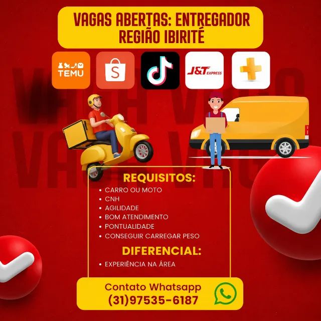 Vaga Para Motorista Entregador Moto Ou Carro - Ibirité