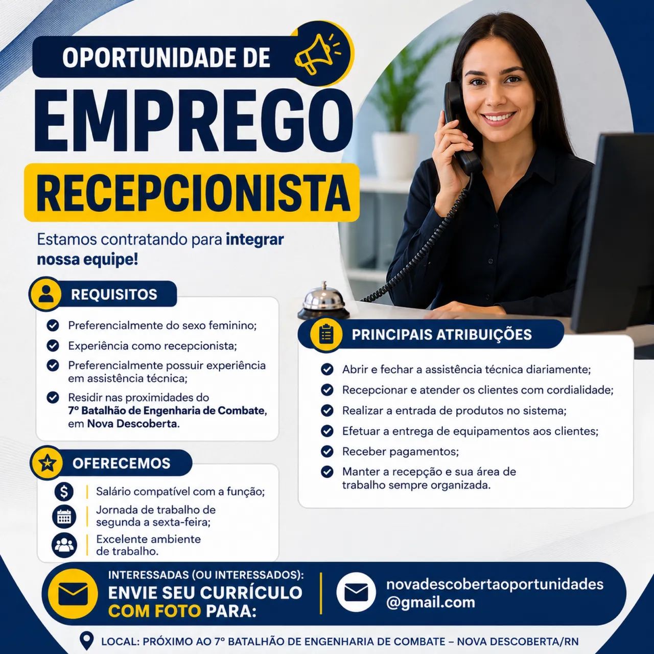 Vaga para recepcionista