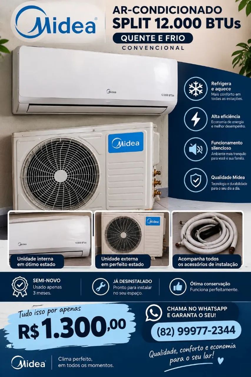 Ar condicionado Midea 12mil BTUs convencional 