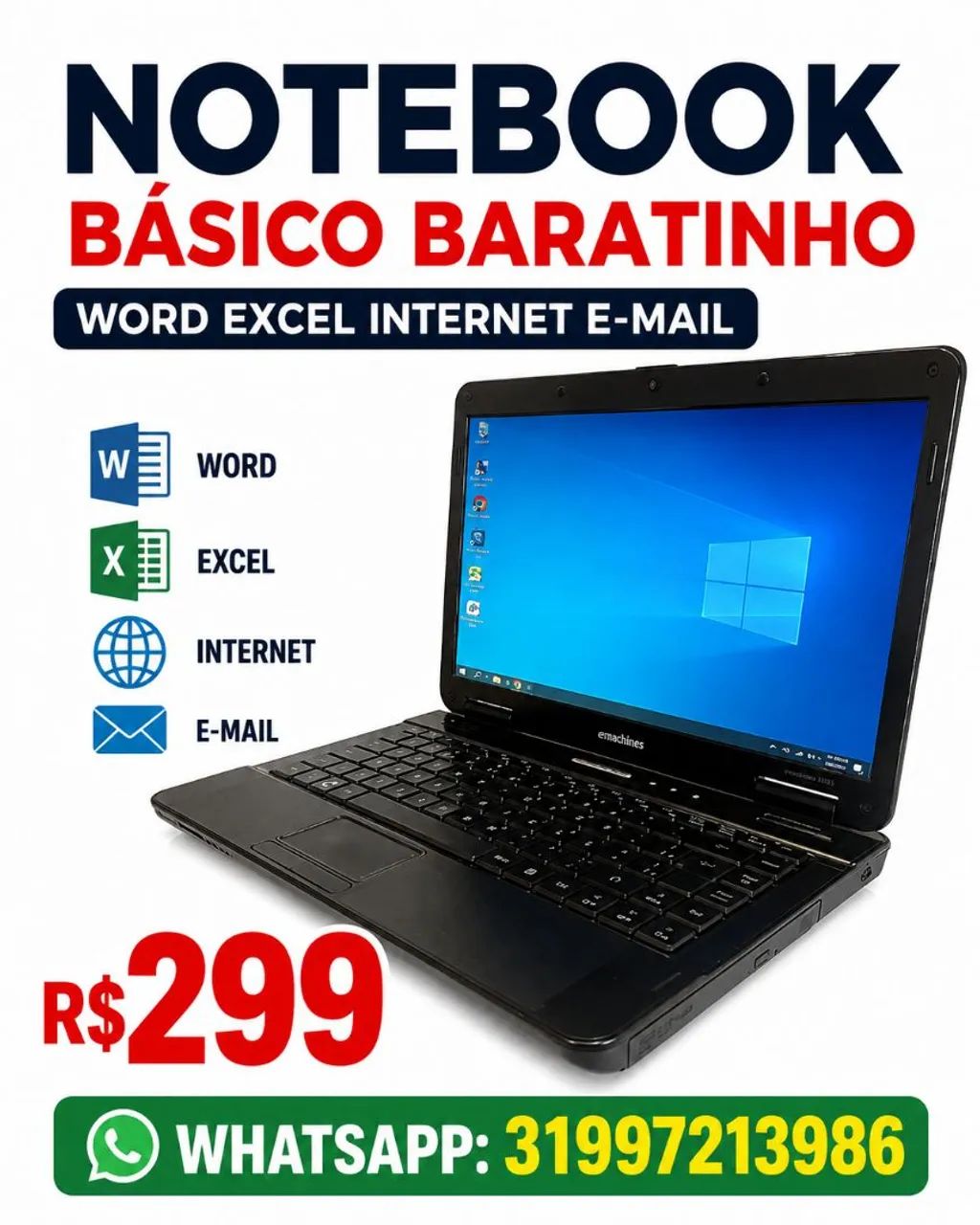 NOTEBOOK -WORD EXCEL INTERNET R$299- BARATINHO!