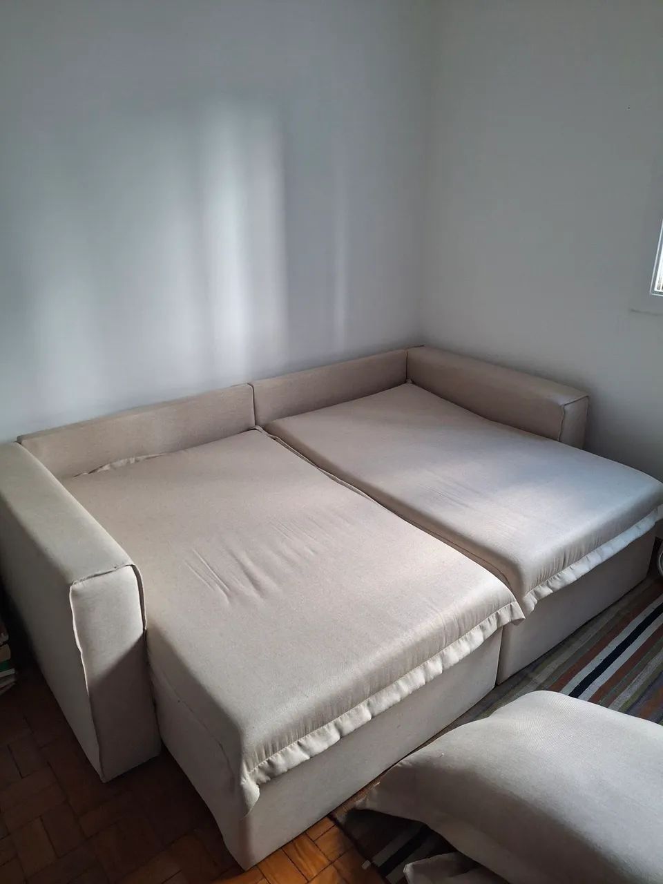 Sofá-cama retrátil em linho off-white - 1,40 m - Foto 4