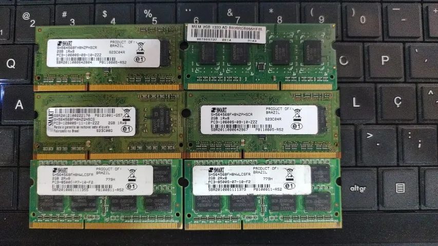 Lote com 6 Memórias Notebook 2GB DDR3 -  (Testadas funcionando)
