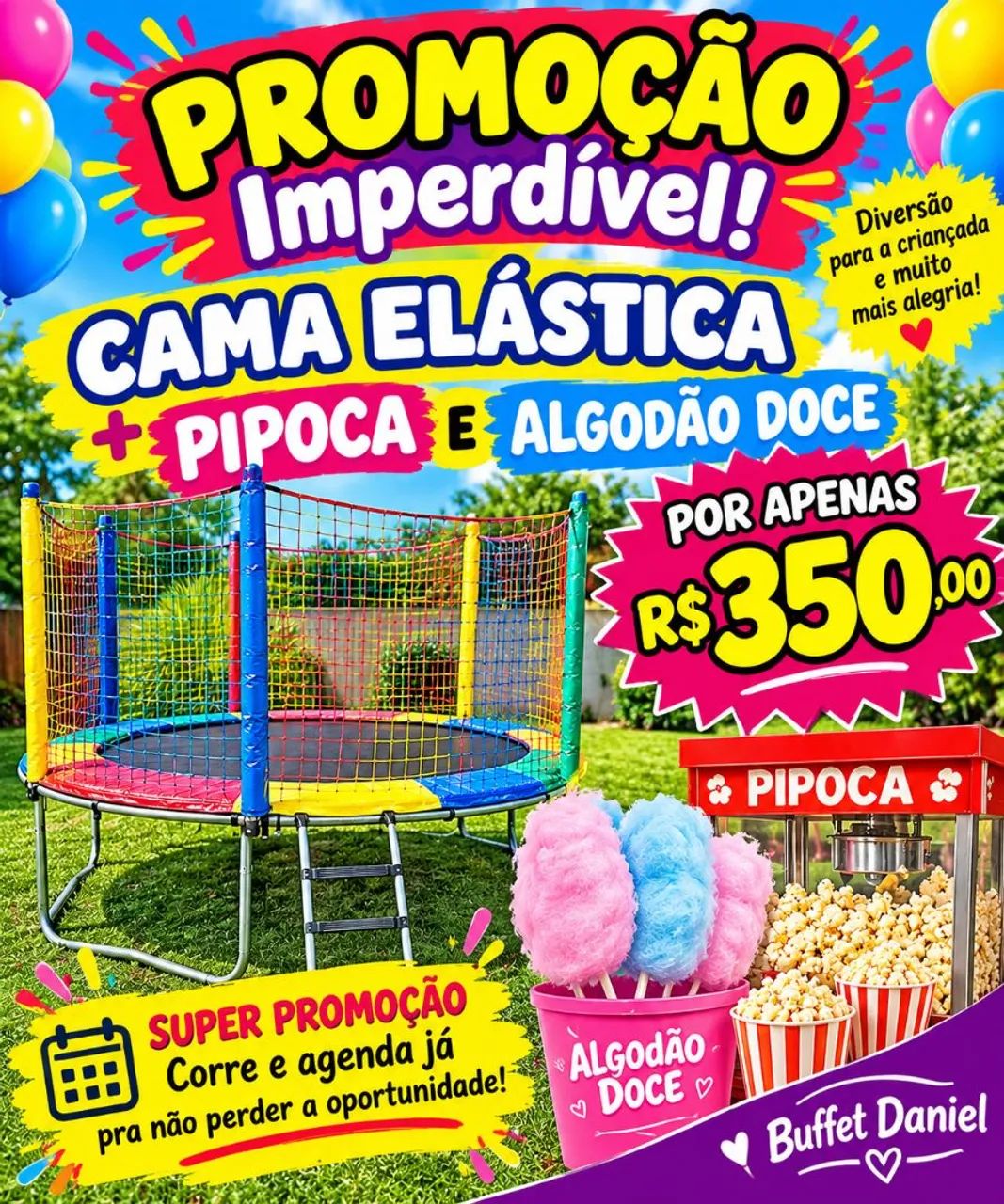 Pula pula algodão doce e pipoca 