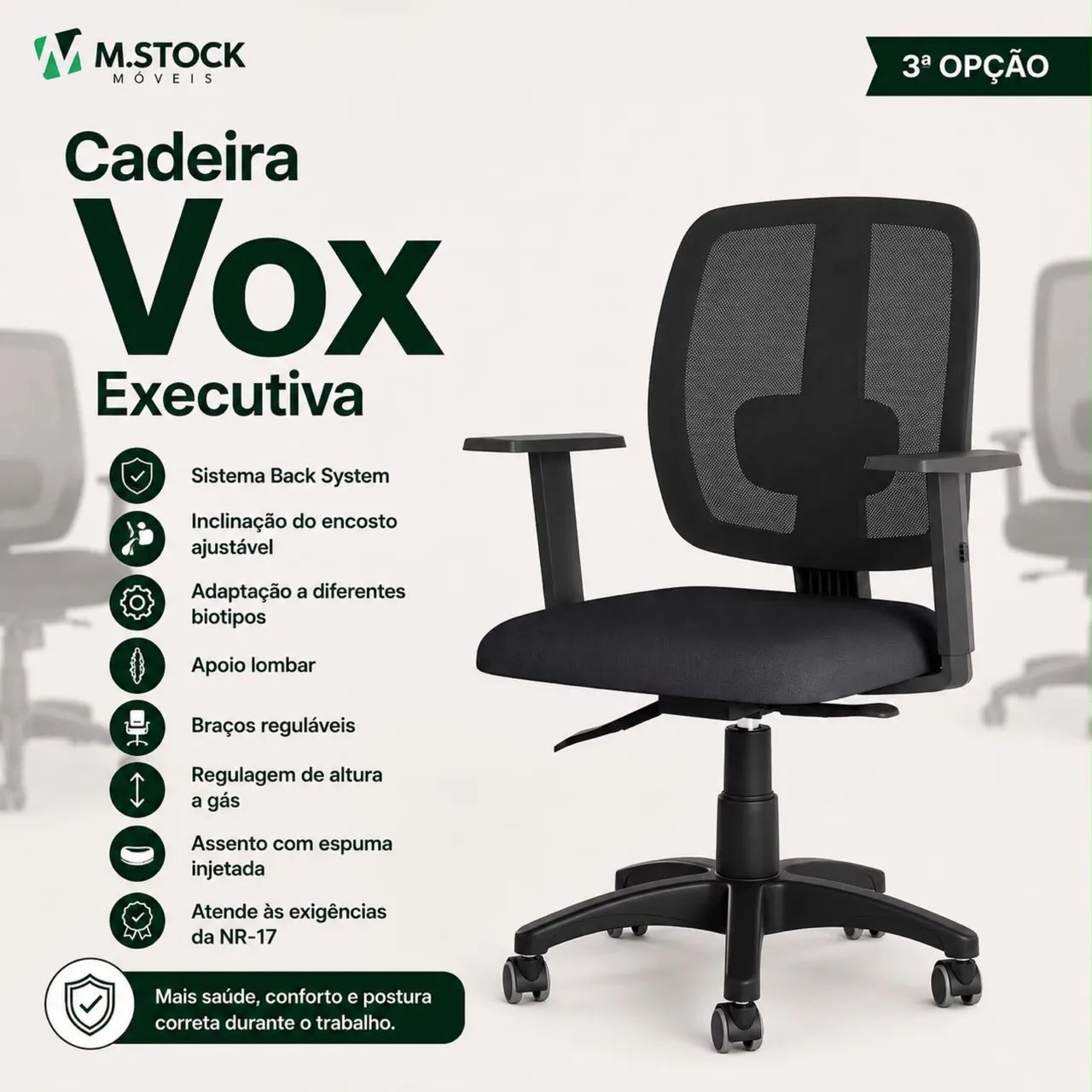 Executiva cadeira vox com regulagem no encosto 