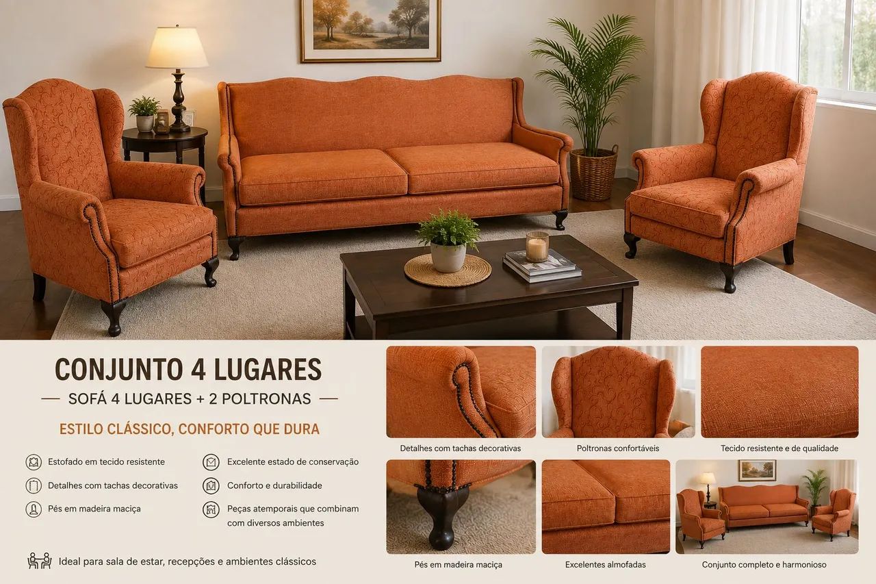 Conjunto sofá com duas poltronas 