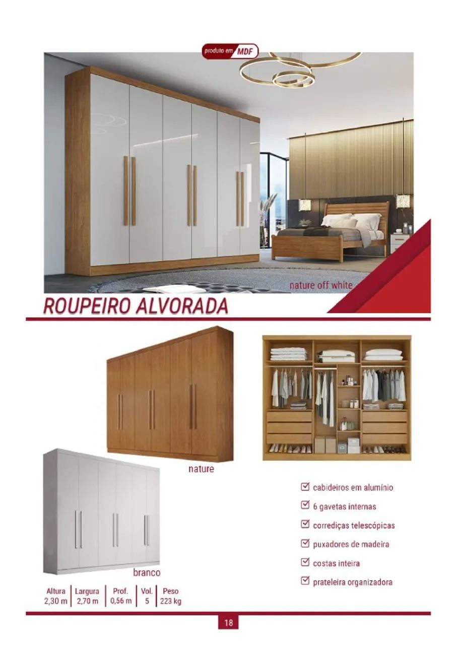 Roupeiro Guarda Roupa Alvorada 100% MDF 