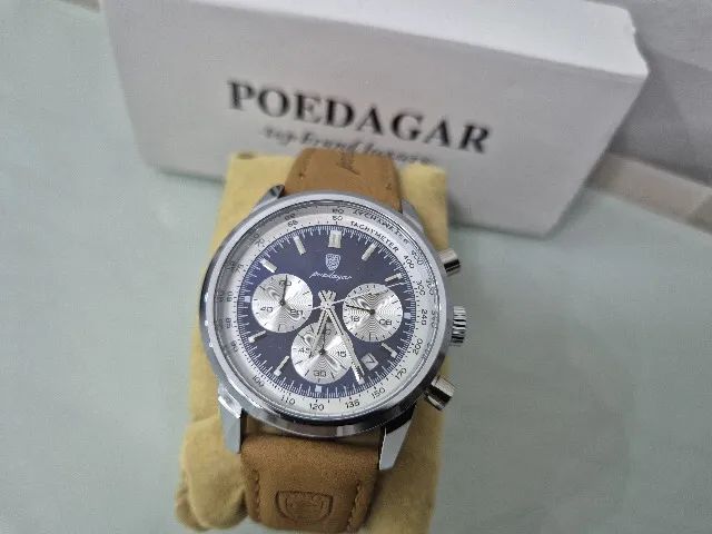 Relógio de pulso Poedagar 921 Silver Blue com pulseira em couro ecológico - Foto 5