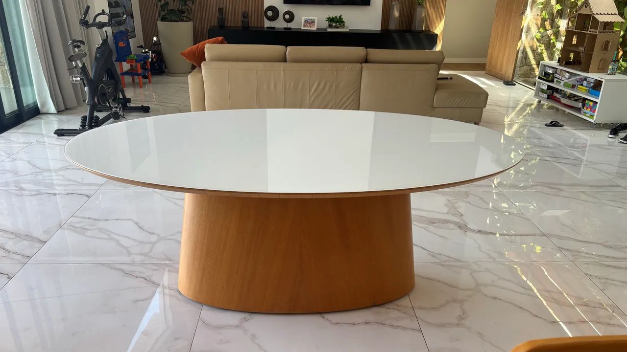 Mesa jantar 2,00 X 1,20 metros - tampo vidro Oval