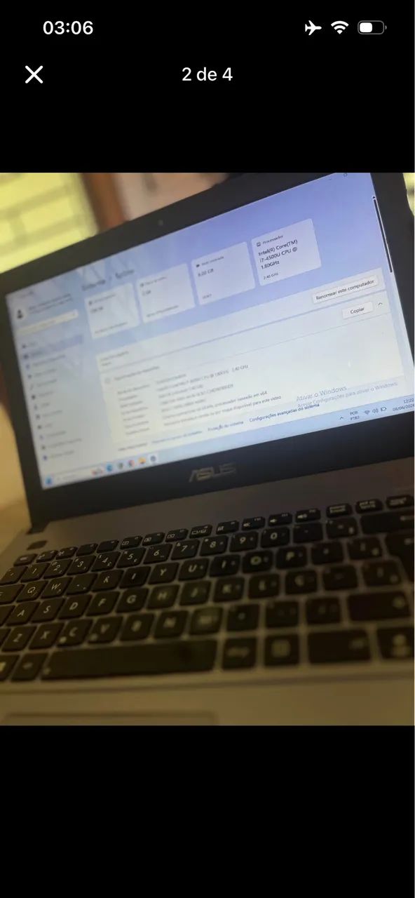 Notbook Asus i7 8 RAM 240 SSD