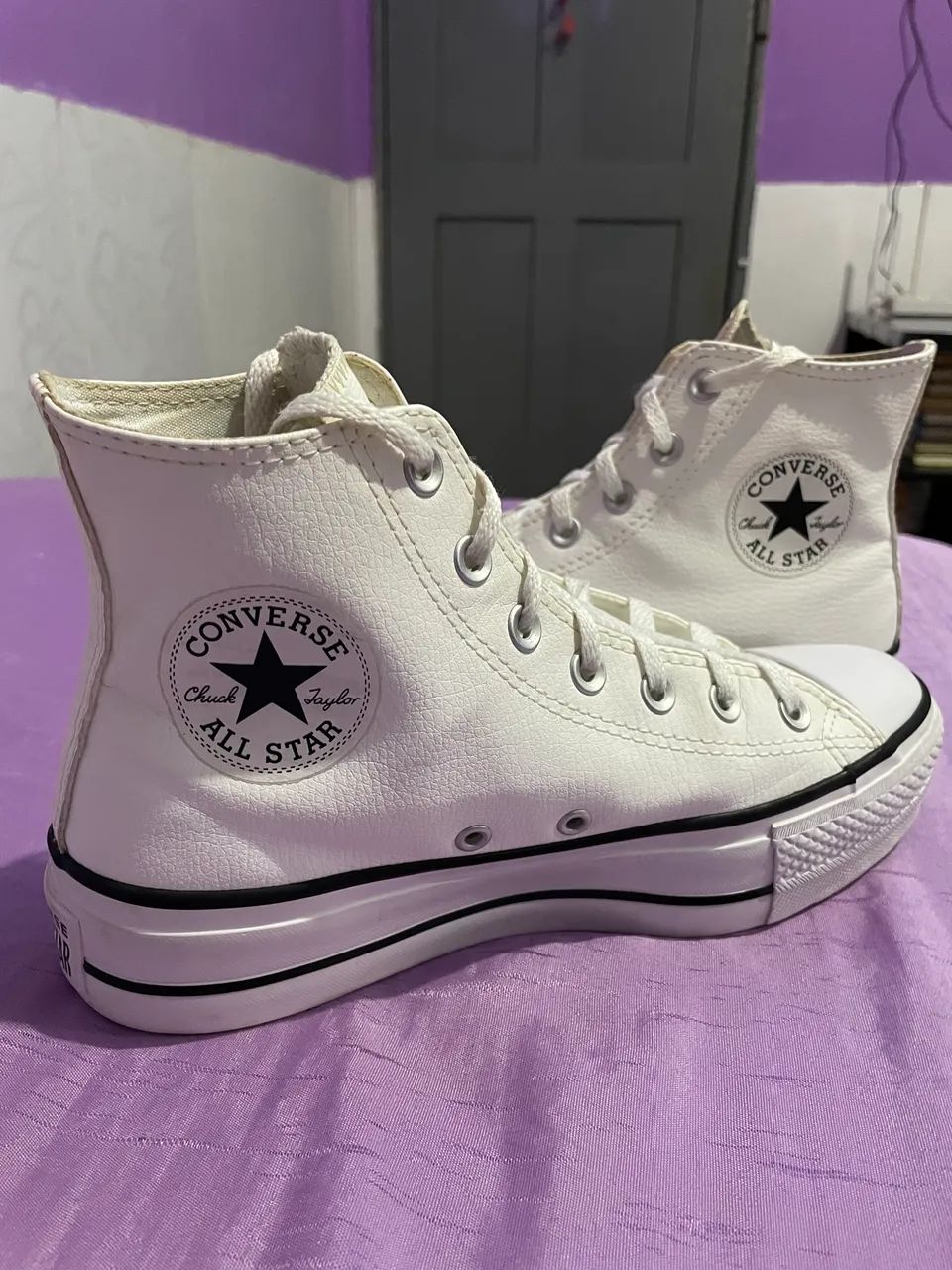 all star converse couro branco plataforma - Foto 3