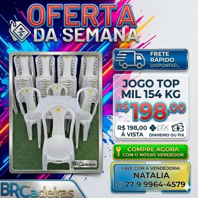 JOGO DE MESA PLASTICO 70X70 COM 4 CADEIRAS - Foto 2