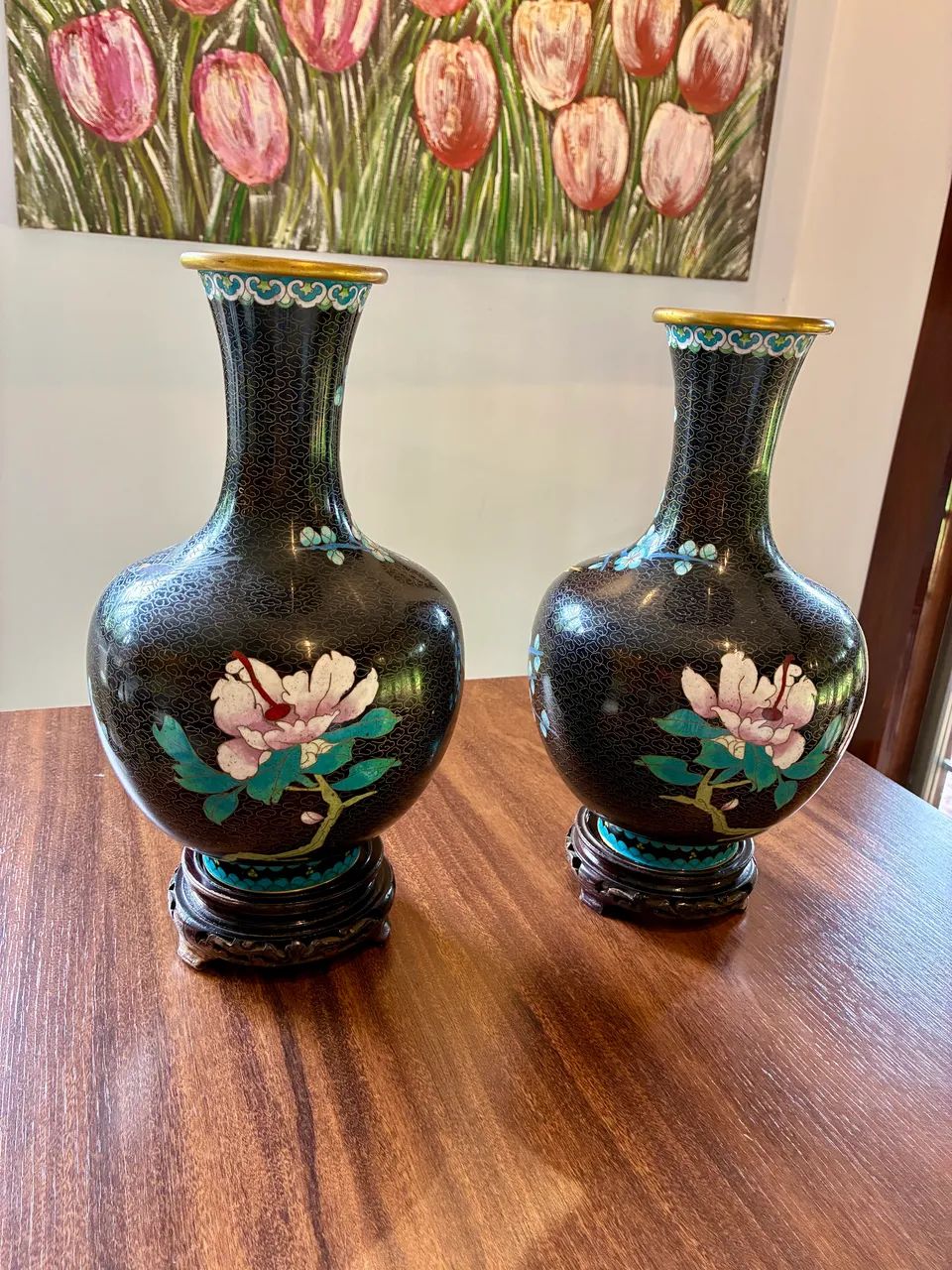 Antigo par de vasos Chineses Cloisonné - Foto 3