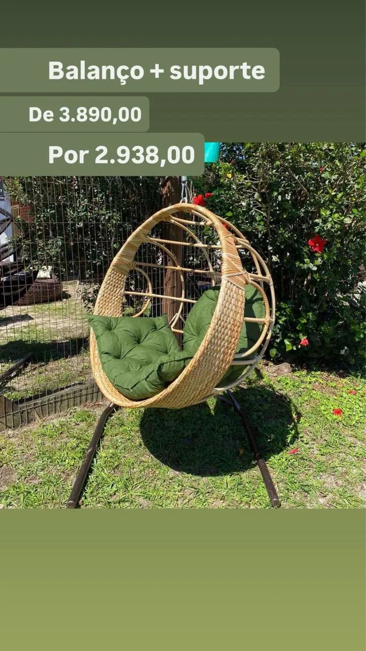 Cadeira de balanço balanço bola em vime fibra sintética corda náutica  - Foto 2