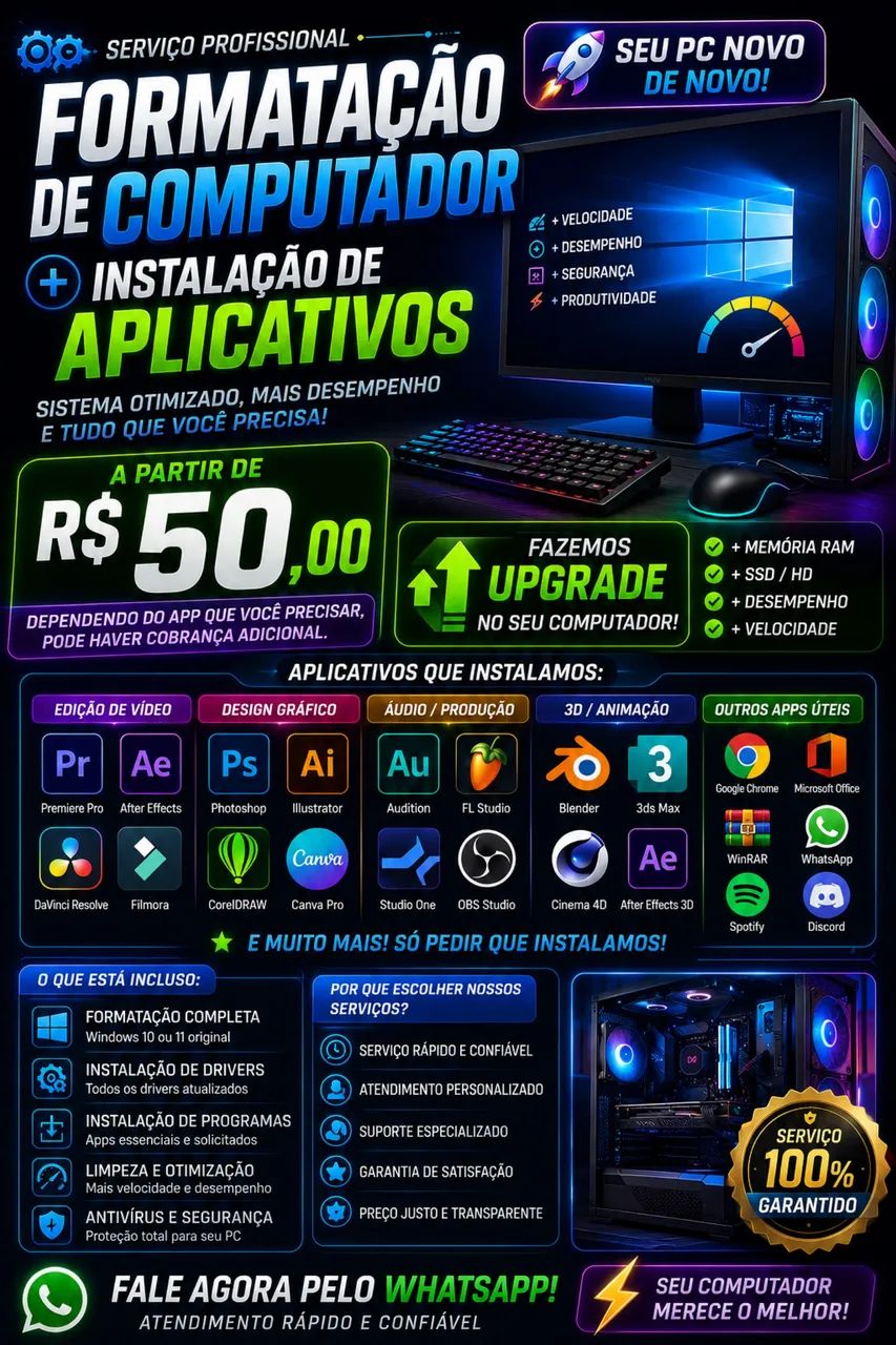 ? FORMATAÇÃO DE COMPUTADOR + INSTALAÇÃO DE PROGRAMAS | A PARTIR DE R$50