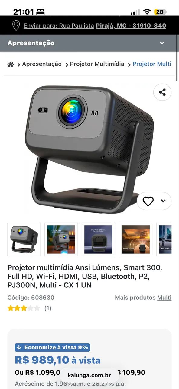 Projetor Multilaser - Usado 2 vezes 