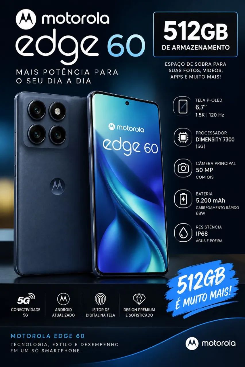? MOTOROLA EDGE 60 512GB ? POTÊNCIA, ESTILO E MUITO ESPAÇO! ?