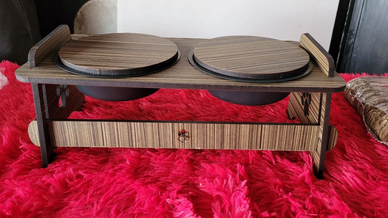 kit comedouro elevado duplo feito em MDF  - Foto 5